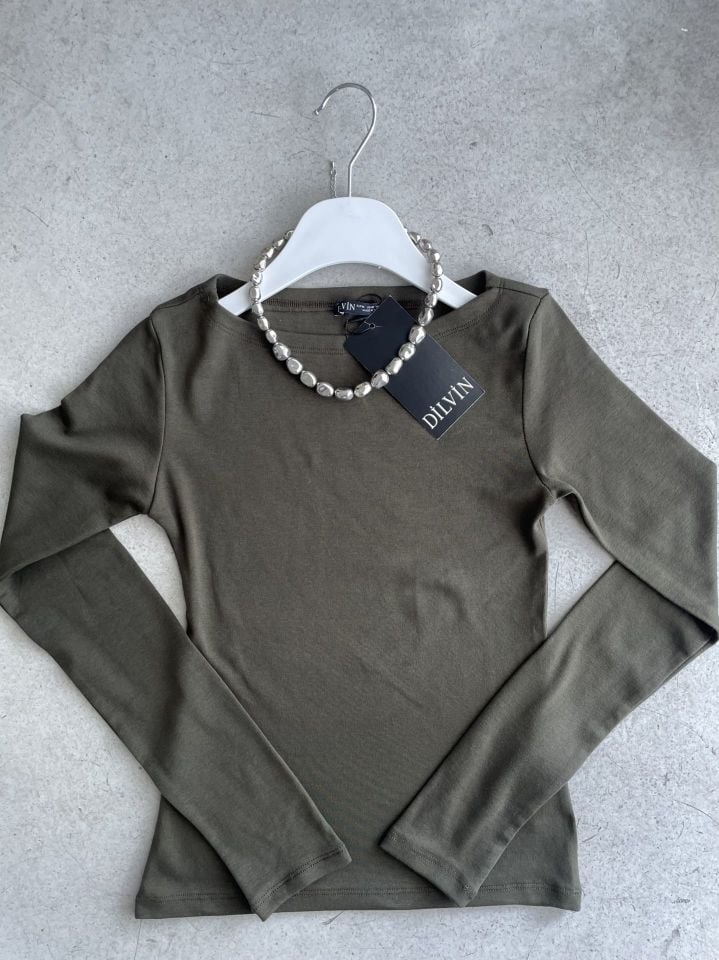 Dilvin haki uzun kol triko bluz