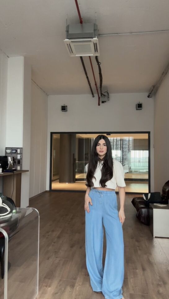 Yıkamalı tensel bağcıklı pantolon