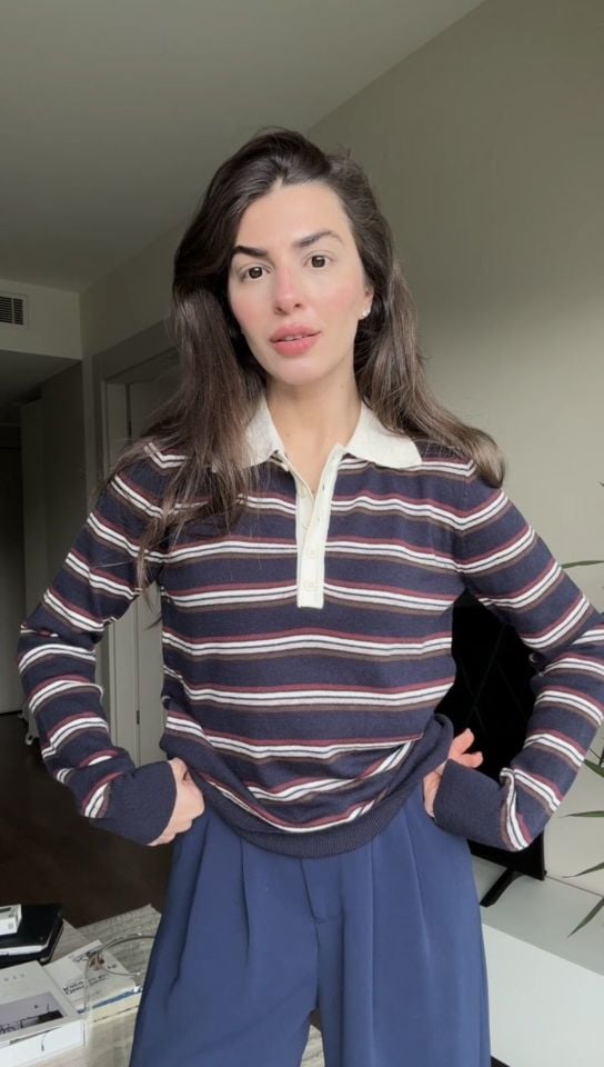 Dilvin yaka detaylı çizgi detaylı triko