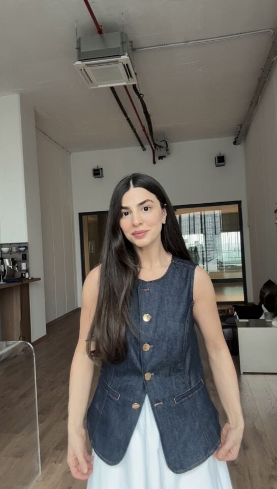 Gold düğmeli marka muadil denim yelek