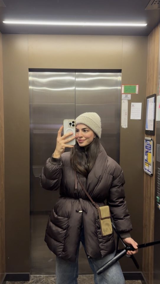 Acı kahve dolgun şişme mont