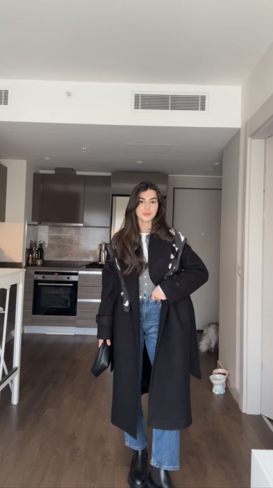 İçi astarlı kuşaklı premıum kaban