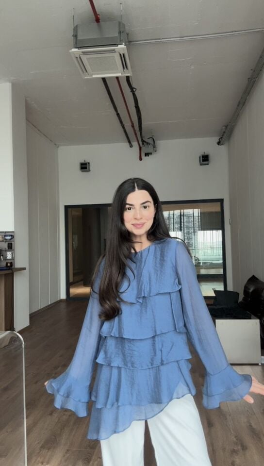 Orjinal marka indigo mavi şifon bluz