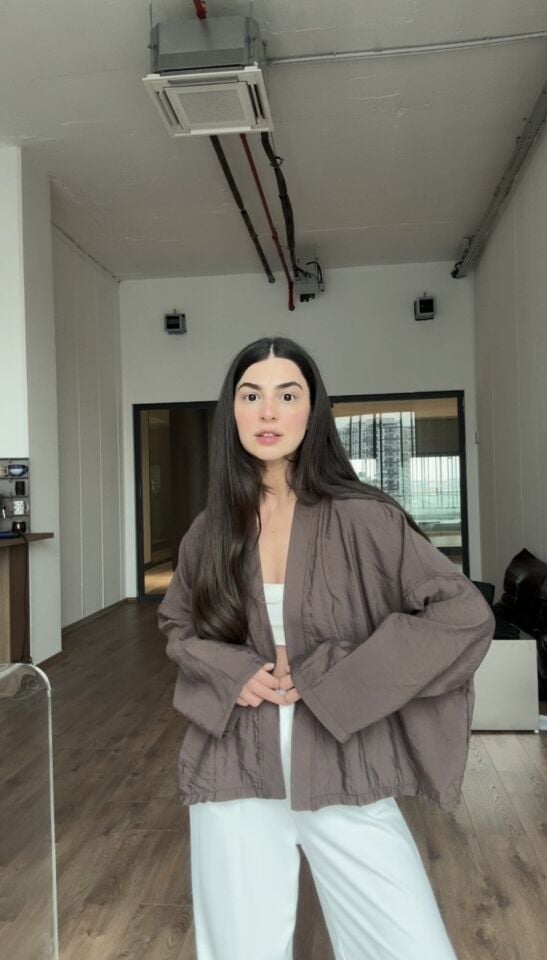 Acı kahve tensel kumaş kimono