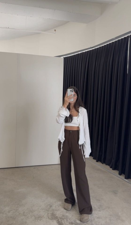 Tek düğmeli acı kahve palazzo pantolon