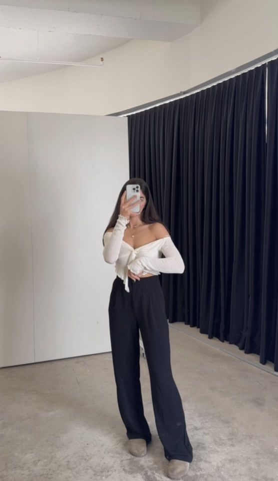 Tek düğmeli siyah dokulu palazzo pantolon