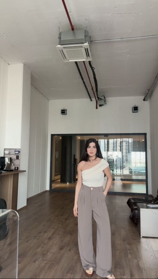 Karol marka gold düğmeli vizon palazzo