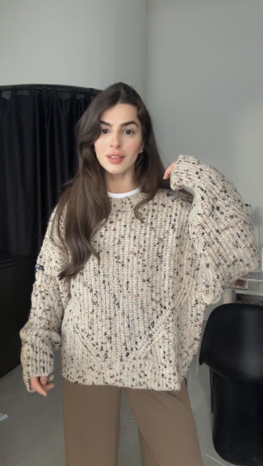 Urban outfitters vizon renk örgü kazak.