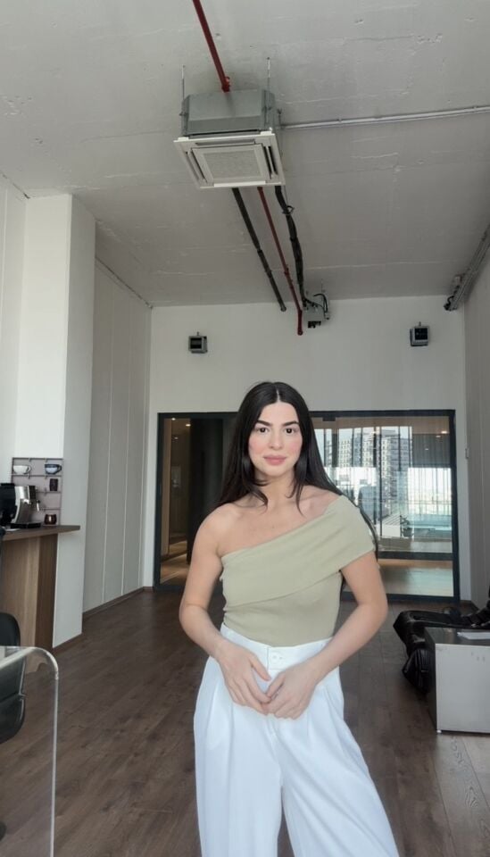 Tek omuz küf yeşili şık bluz