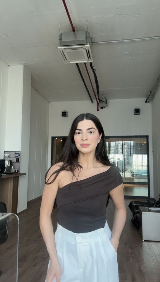 Tek omuz acı kahve şık bluz