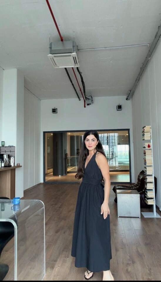 Poplin siyah sırt dekolteli elbise