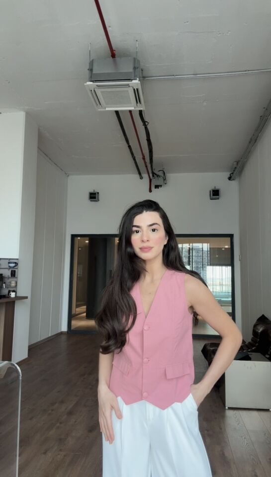 Pembe astarlı keten yelek