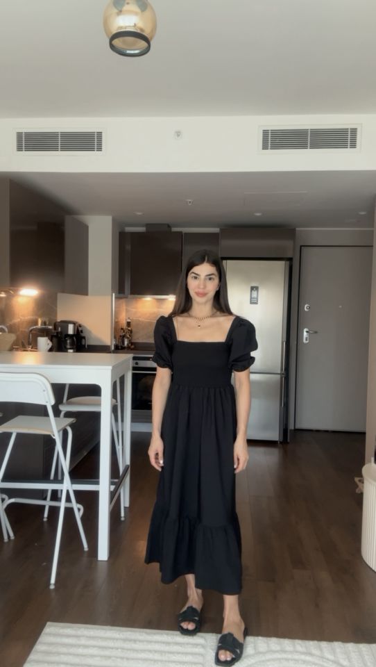 Poplin gipeli siyah prenses elbise