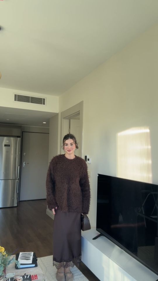 dantellİ beli lastikli acı kahve etek