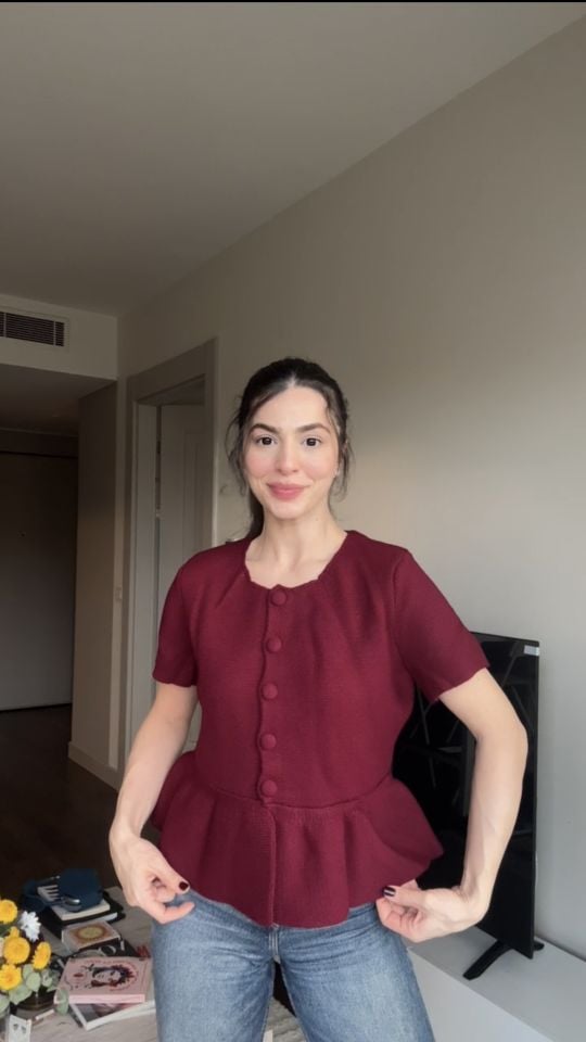 Düğmeli prenses mürdüm kazak