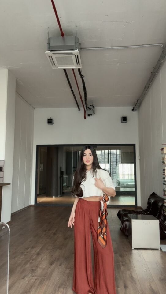 Kiremit floş saten pantolon