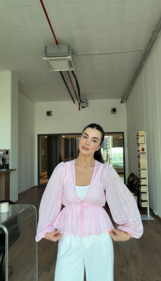 Toz pembe romantik gömlek