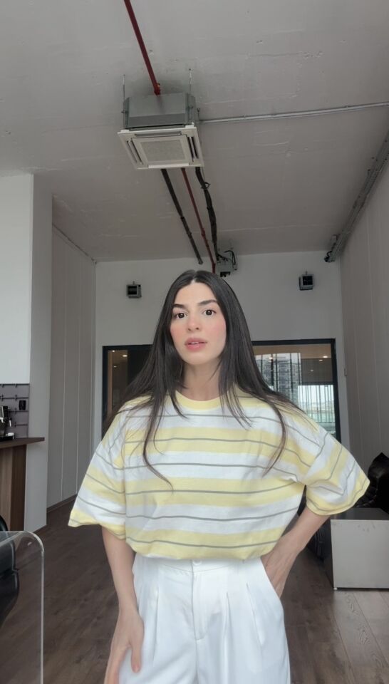 Orjinal marka ovesize sarı çizgili basic