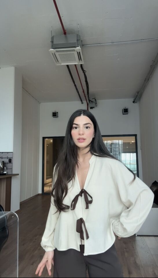 Taş rengi bağcıklı ceket bluz