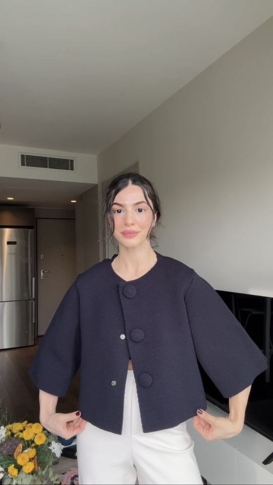 Dilvin Çelik kumaş larcivert hırka kazak