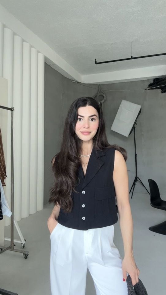 Keten çift cepli siyah yelek