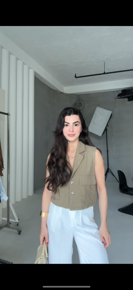 Keten haki çift cepli yelek