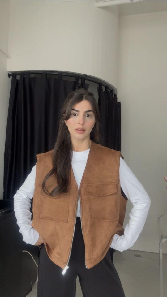 İçi astarlı fermuarlı süet yelek