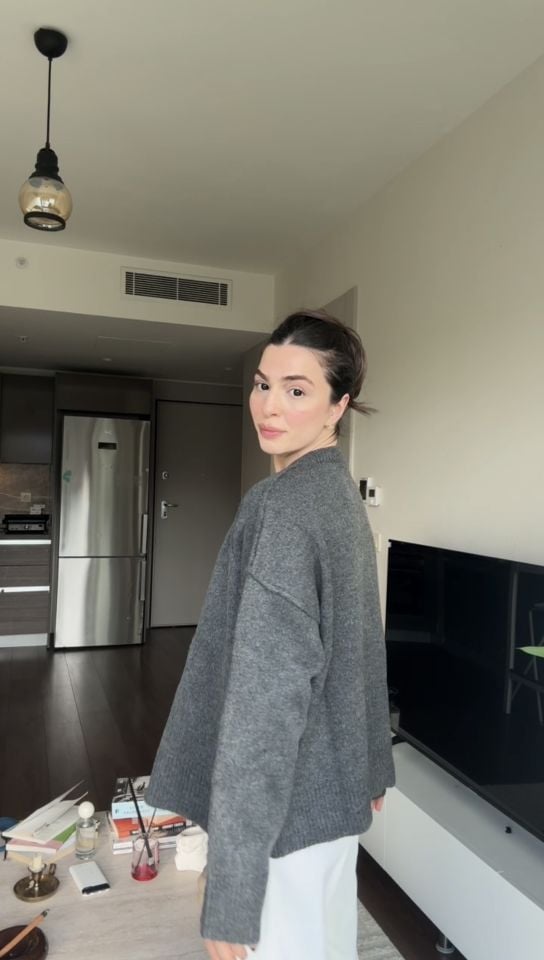 Antrasit yün hırka kazak