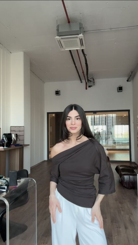 Drape detaylı asimetrik kahve top