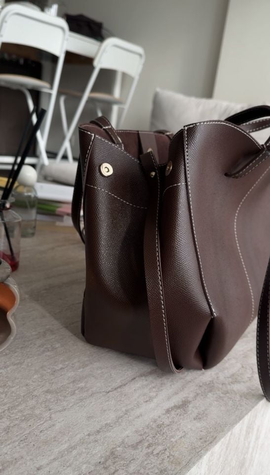 Dikiş detaylı acı kahve kulplu çanta