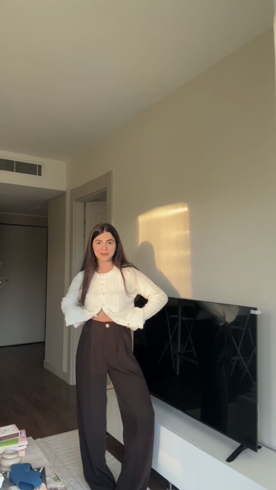 Gold düğmeli acı kahve palazzo