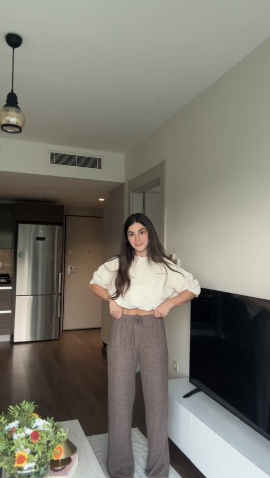 Yumoş kahve bağcıklı pantolon