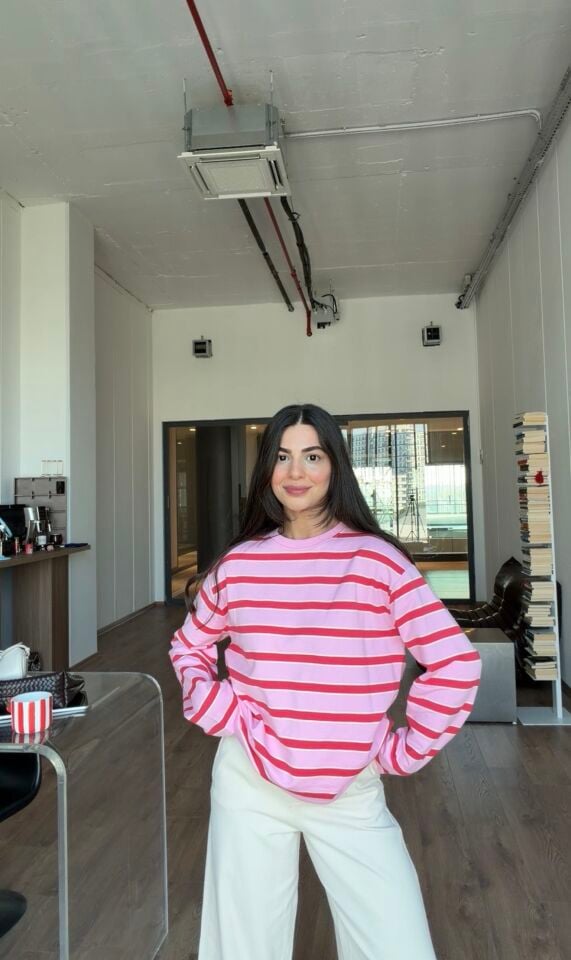 Pembe ton dokulu çizgili Orjinal marka basic