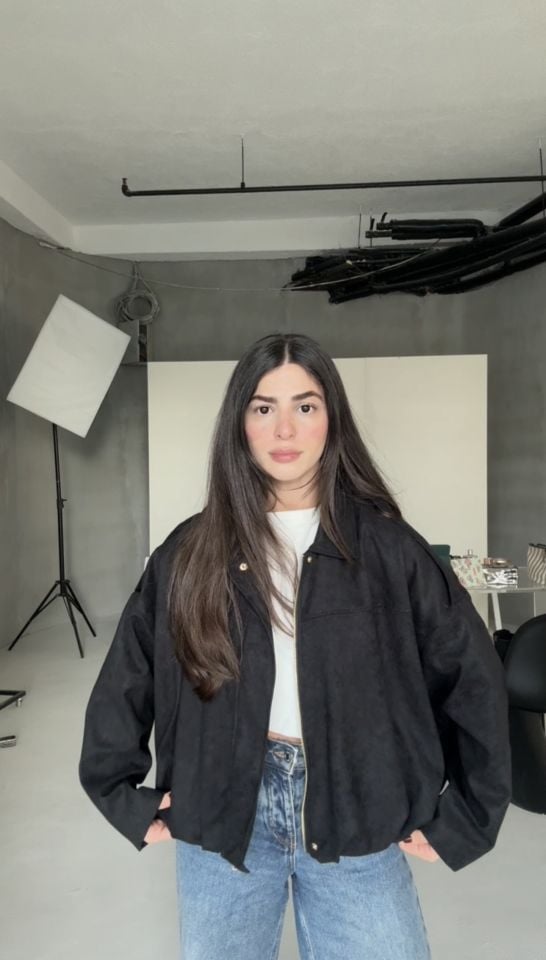 İçi astarlı siyah bomber süet ceket