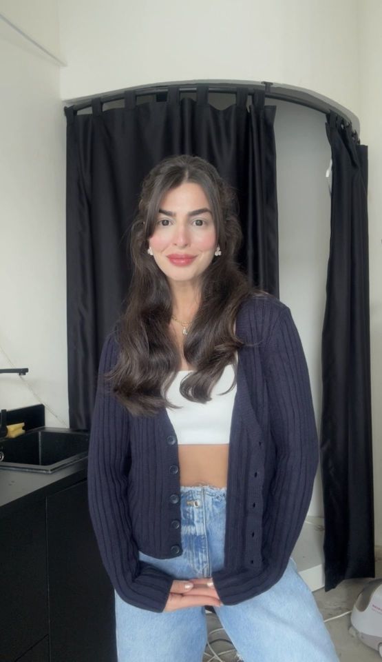 Stradivarius lacivert düğmeli hırka