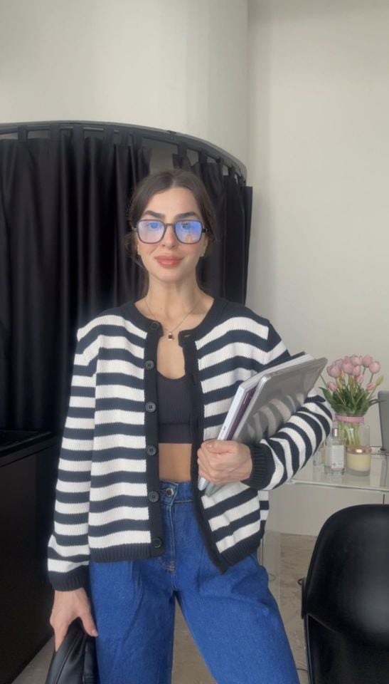 Premium kalite çizgili hırka kazak