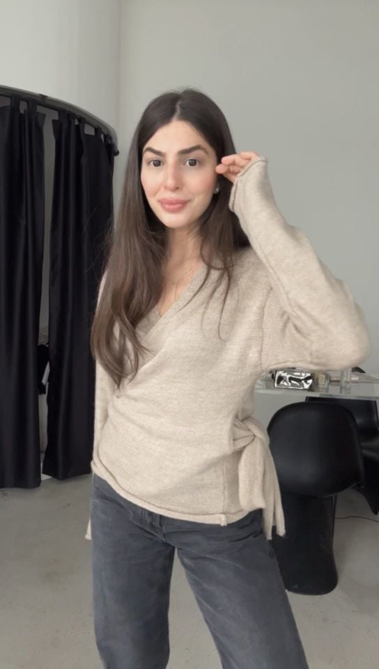 Vizon bağlamalı triko hırka kazak