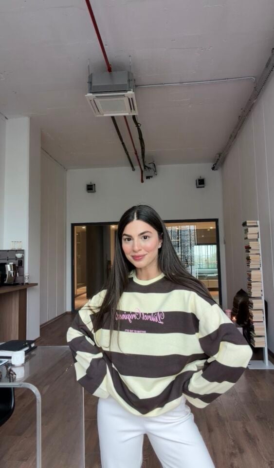 Kahve sarı tonlu çizgili Sweat basic