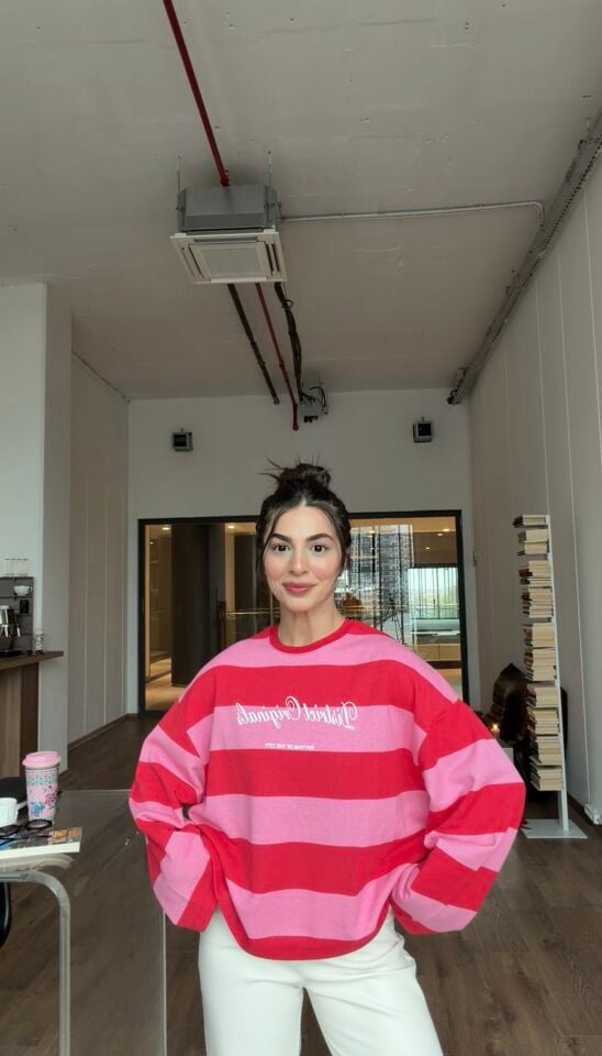 Pembe ton geçişli çizgili Sweat basic