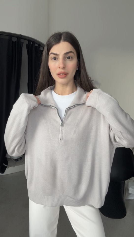 Premium kalite fermuarlı gri sweat